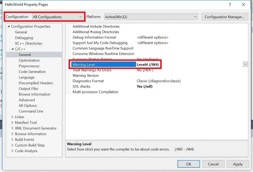 Włącz ostrzeżenia poziomu 4