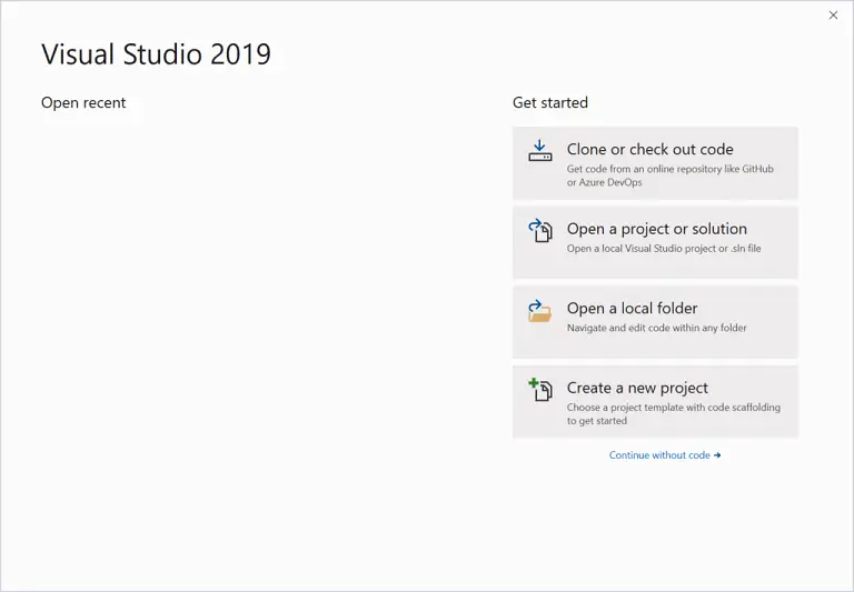 Visual Studio 2019 Okno dialogowe Wprowadzenie